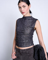 ruffle mesh top laguna dark leo print