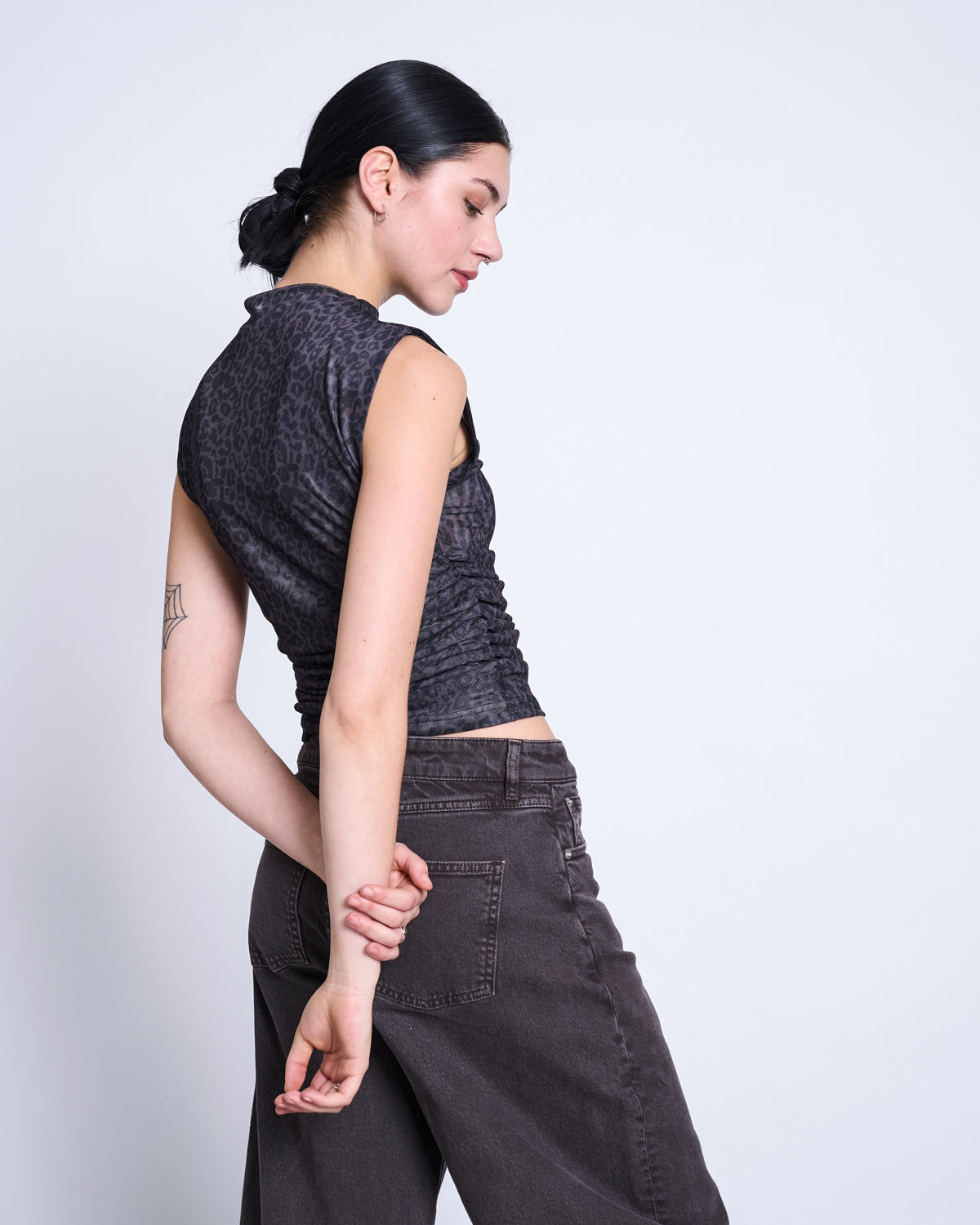 ruffle mesh top laguna dark leo print