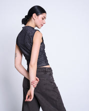 ruffle mesh top laguna dark leo print