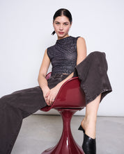 ruffle mesh top laguna dark leo print