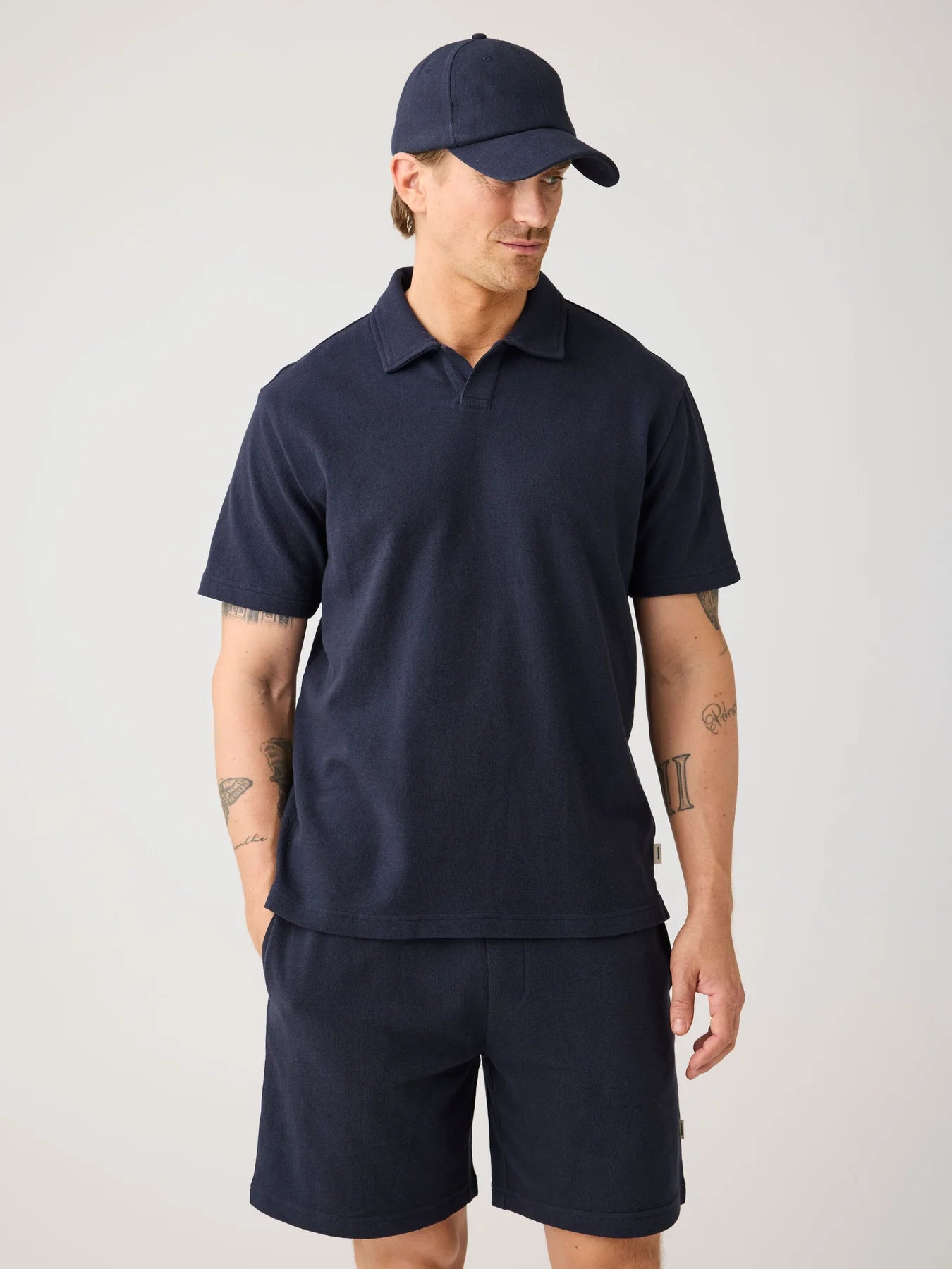 loose bouclé polo night sky