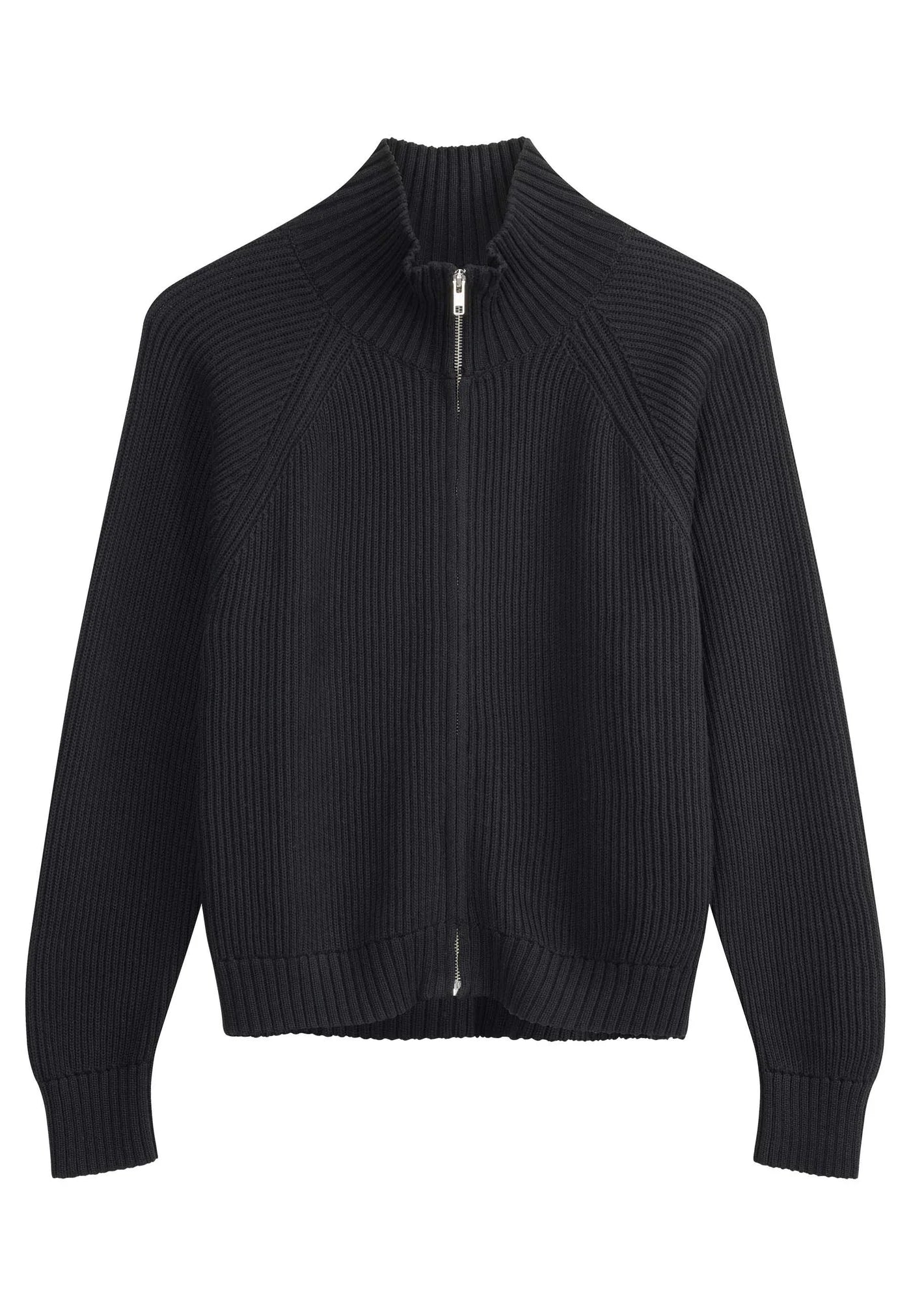 strickjacke rib knit zip jacket kamuka schwarz