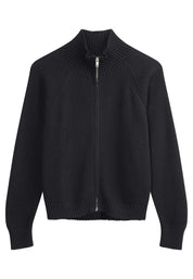 strickjacke rib knit zip jacket kamuka schwarz