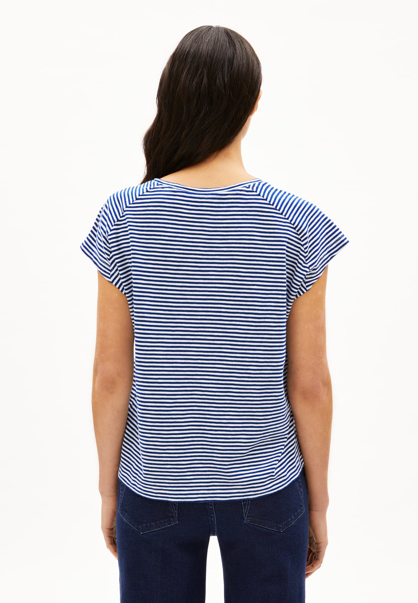 t-shirt oneliaa lovely stripes oatmilk-lapis blue