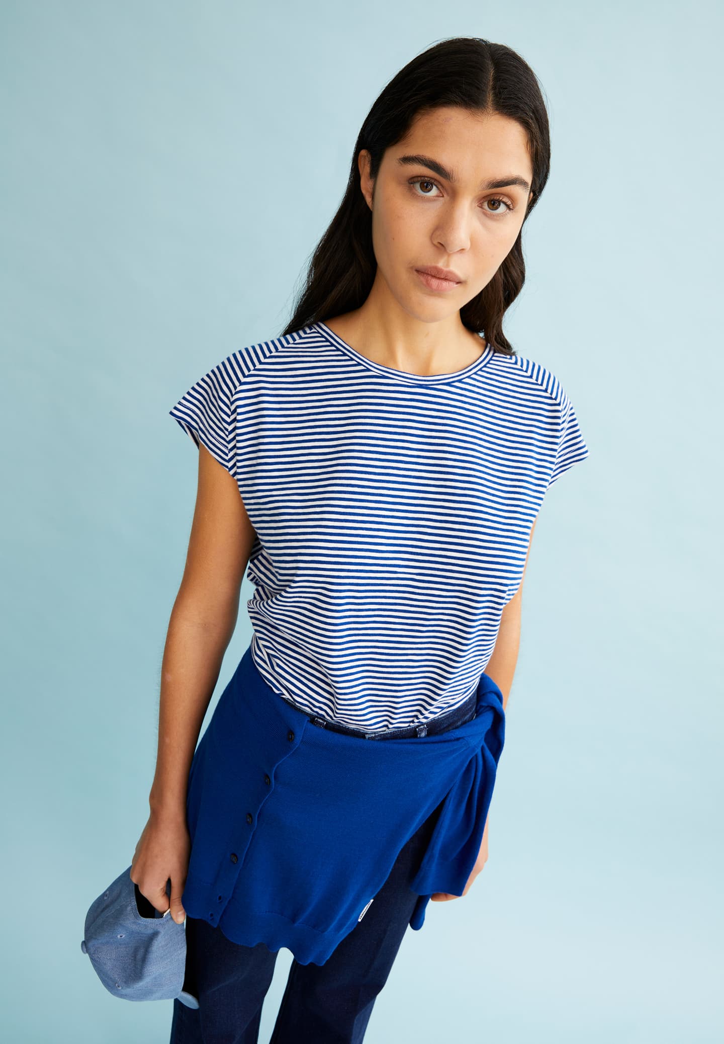 t-shirt oneliaa lovely stripes oatmilk-lapis blue