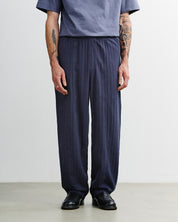 pleated wide pant herringbone blue