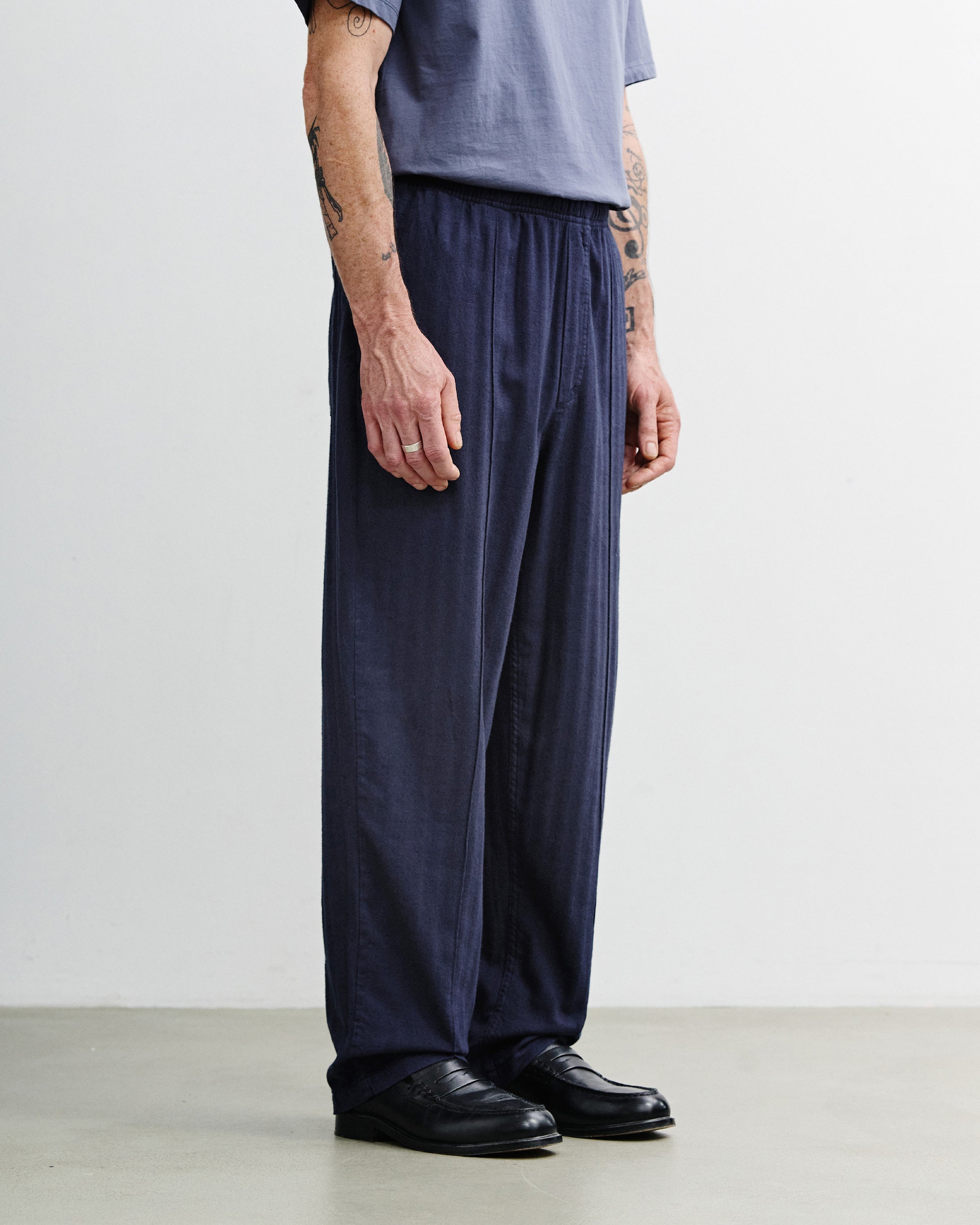 pleated wide pant herringbone blue
