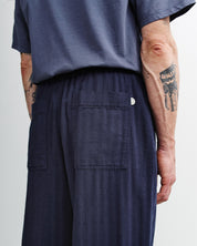 pleated wide pant herringbone blue