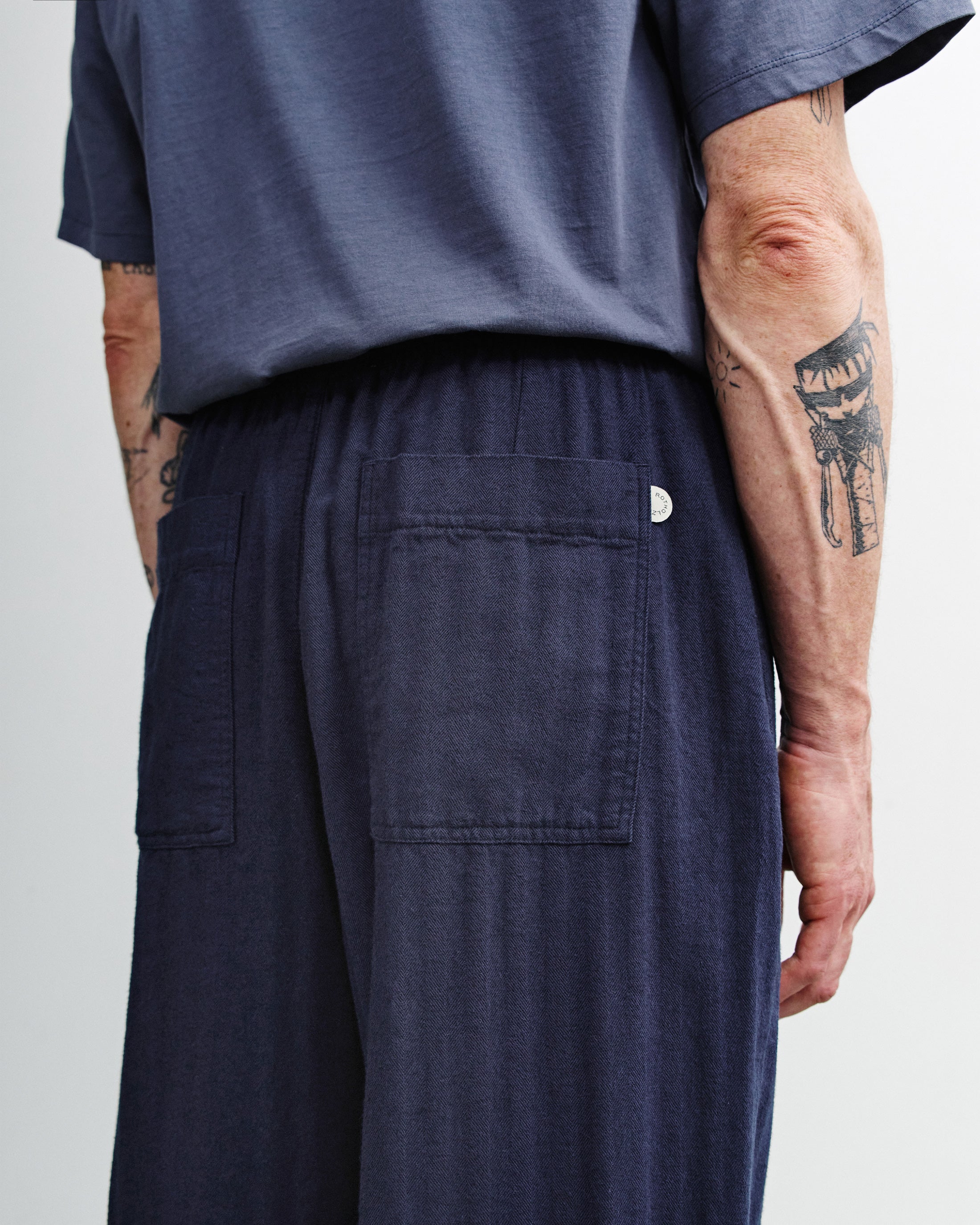 pleated wide pant herringbone blue
