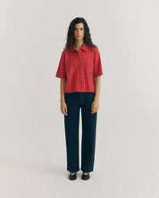 red checks seersucker ane blouse red