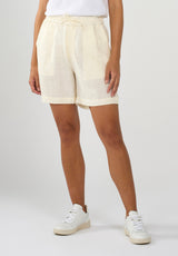 linen mix elastic waist shorts buttercream