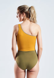 swimsuit one shoulder shine gold-clay