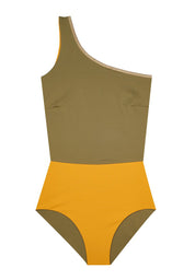 swimsuit one shoulder shine gold-clay